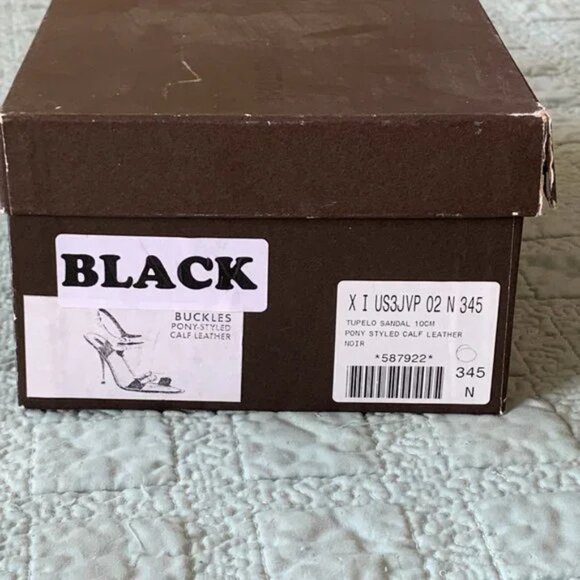 READ DESCR Louis Vuitton Black Tupelo Sandals Calf Leather w/ Box Size 34.5 Rubb - Picture 2 of 10